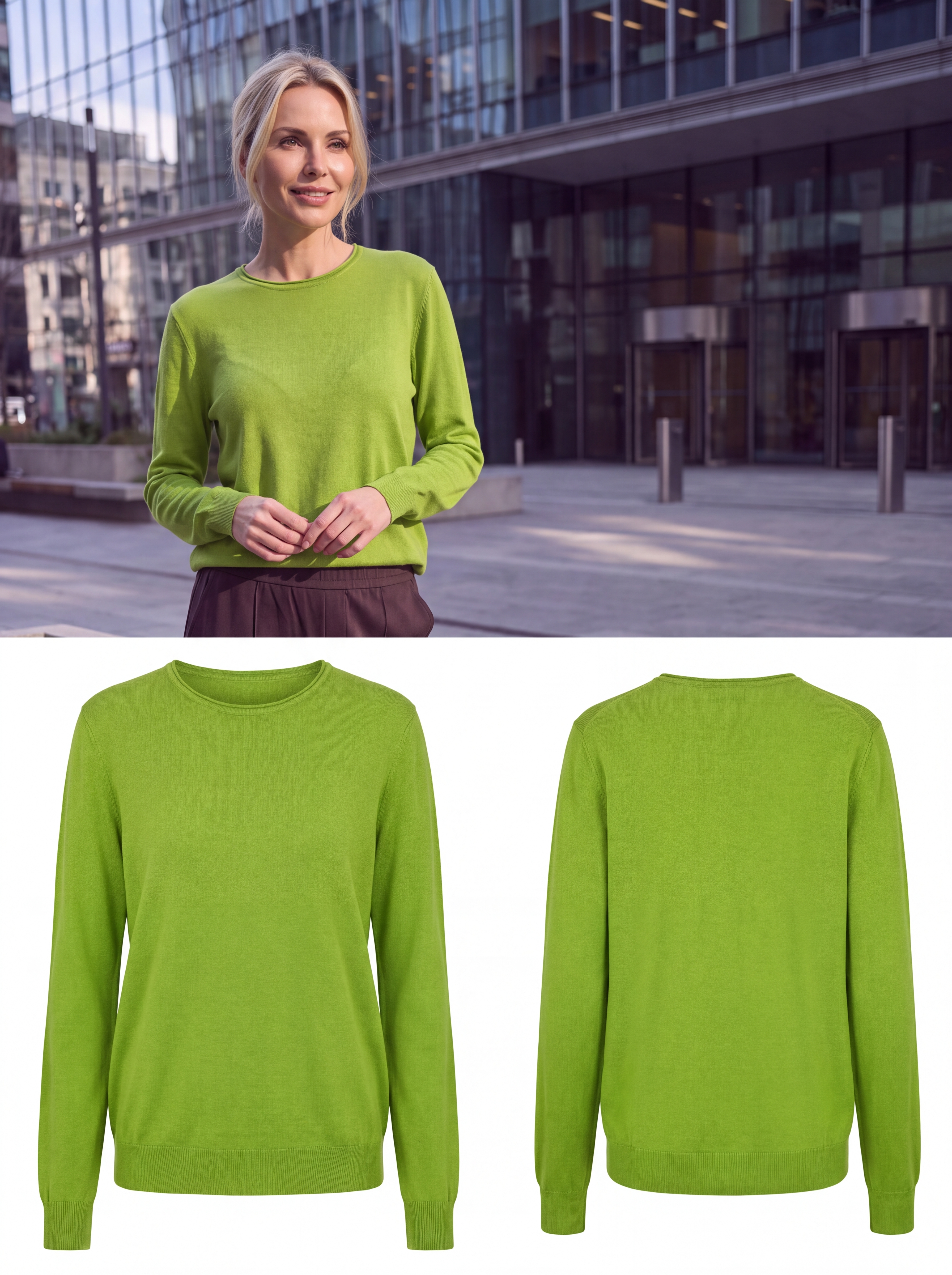 Dámsky pulóver s okrúhlym výstrihom H.WINTER APPLE jablkovo zelená s.WEAR 4